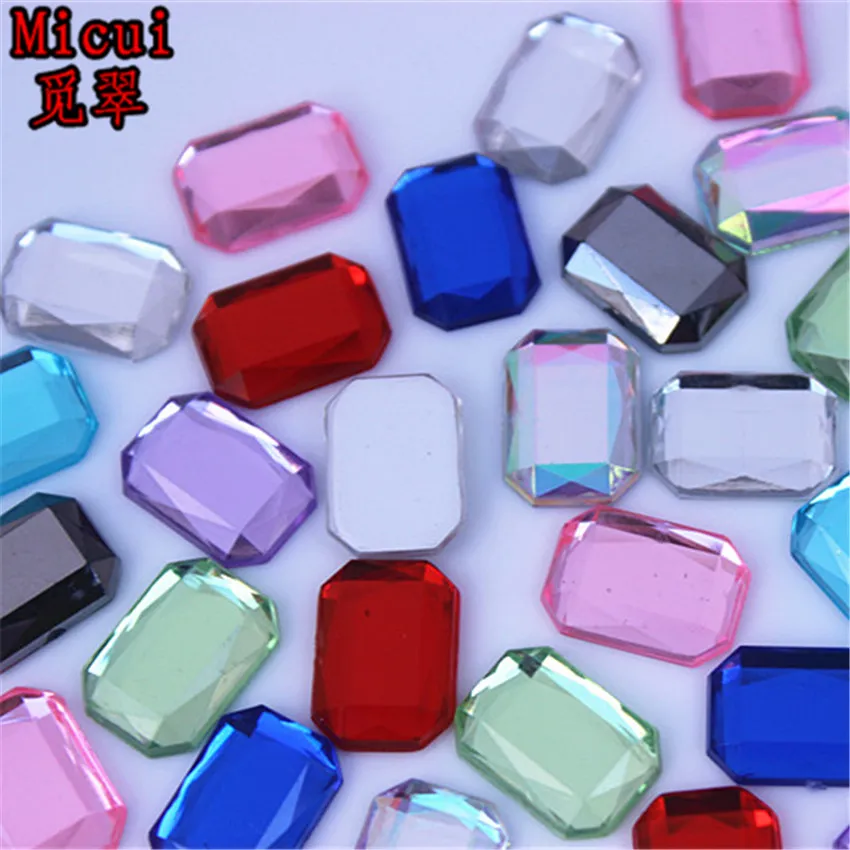 MICUI 200st 10 14mm Flat Back Crystal Acrylic Rhinestones Strass Crystal Stones Rectangular Gems For Clothes Crafts ZZ717253N