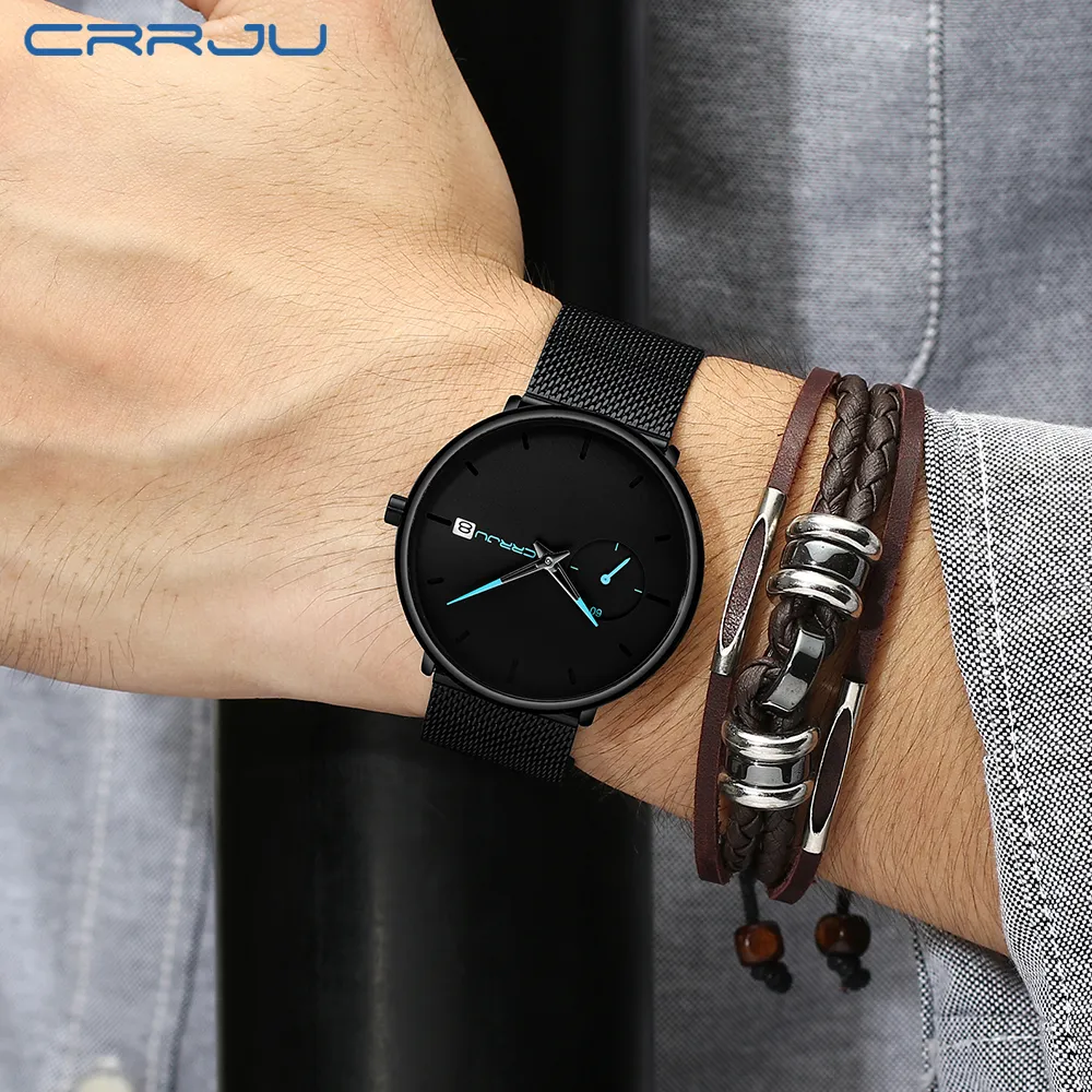 Bayan kol saati CRRJU nouveaux hommes femmes montres de luxe Sport Ultra-mince montre-bracelet hommes mode décontracté Date montre cadeau Clock270O