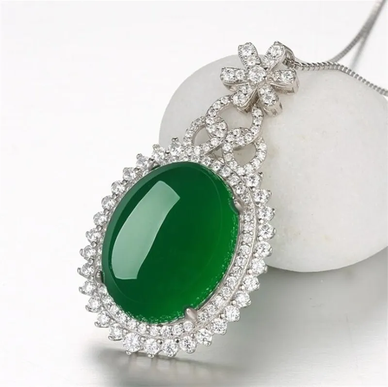 YHAMNI nouvelle mode 925 pendentif en argent Sterling naturel vert luxe collier bijoux marque de fiançailles de mariage pour les femmes ZD3733335