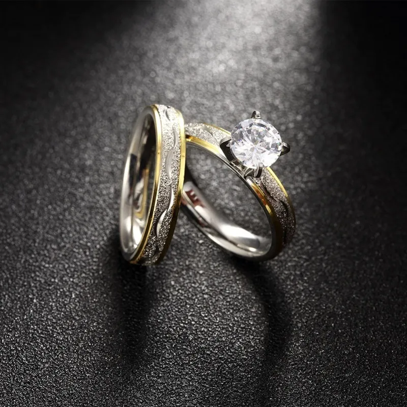 Omhxzj groothandel Europees paar ringen mode vrouw man feest bruiloft cadeau luxe ronde wit zirkon 18kt blanken goud geel goud ring rr478