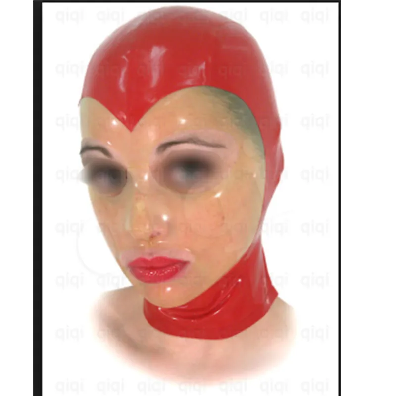 قناع اللاتكس الأحمر الأسود مع أغطية الوجه الشفافة اللاتكس الخلفية مضغوط الأزياء القناع الدعائم 253U