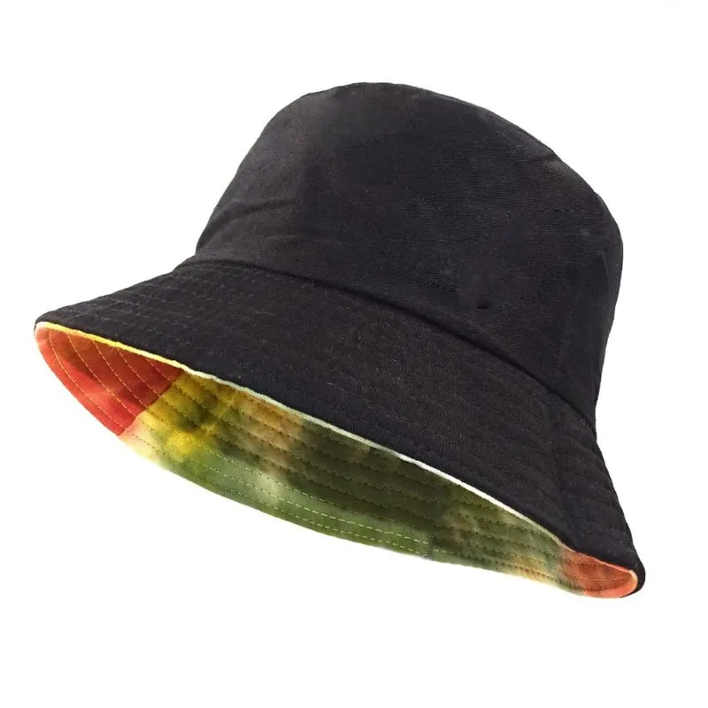 Donna Uomo Harajuku Tie-Dye Cappello a secchiello colorato a contrasto Reversibile ripiegabile Tesa larga Visiera parasole Hip Hop Cotone Pescatore Cap1269v