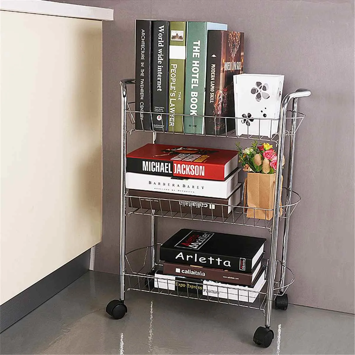 3 4 Tier Storage Organizer Rack Mobile Cuisine Salle De Bains Étagère En Métal Roulant Chariot Panier Panier Stand Roues Économiser De L'espace Titulaire T2215D