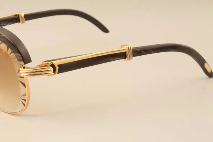 2019 nuovo modello nero naturale di alta qualità con lenti intagliate in corno, modello nero con corna, gambe a specchio, occhiali da sole 1116728 taglia 60-255s