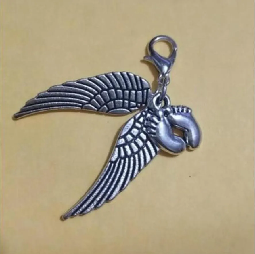 50 peças moda vintage asas de anjo clipe de pegada de bebê medalhão flutuante pingentes para pulseira acessórios de joias a2572393
