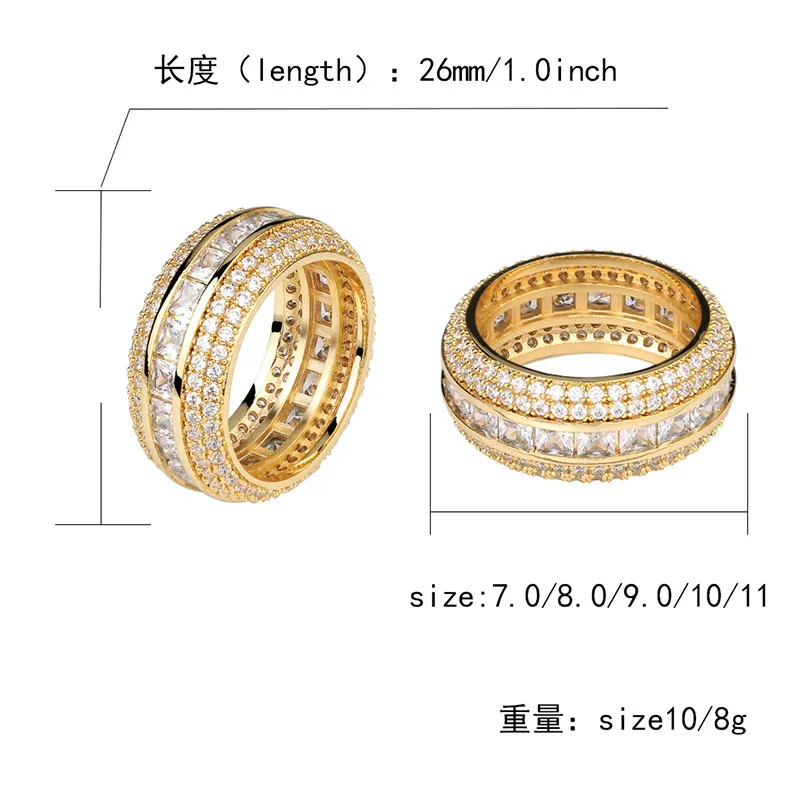 New Fashion 18K Gold & White Gold Blingbling CZ Cubic Zirconia Full Set Finger Band Ring Luxury Hip Hop Diamond Jewelry Ring for M295S