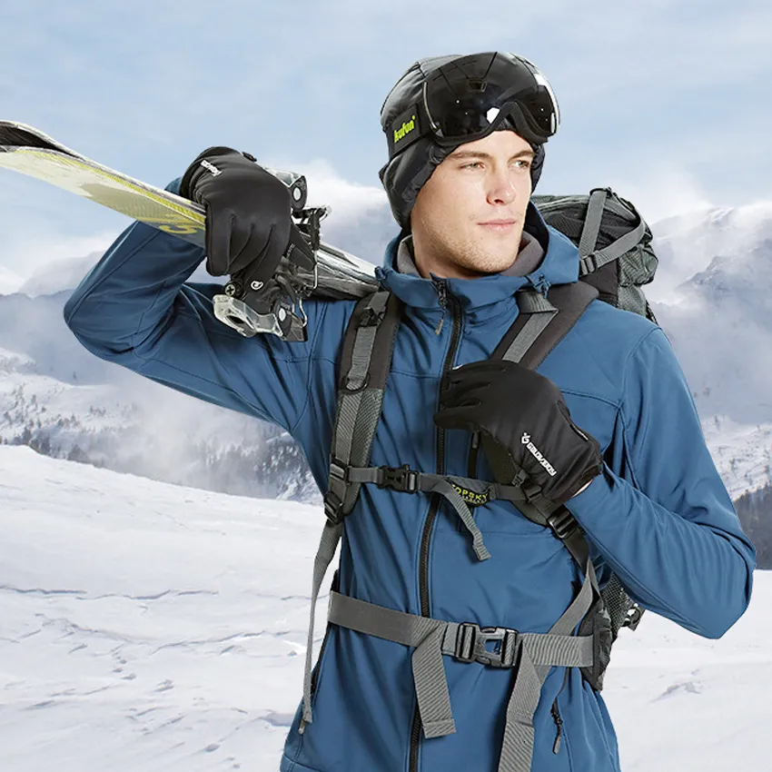 Зимние водонепроницаемые перчатки с сенсорным экраном, противоскользящие перчатки на молнии для мужчин и женщин, катание на лыжах, теплый пух, удобные перчатки, утолщение T19232K