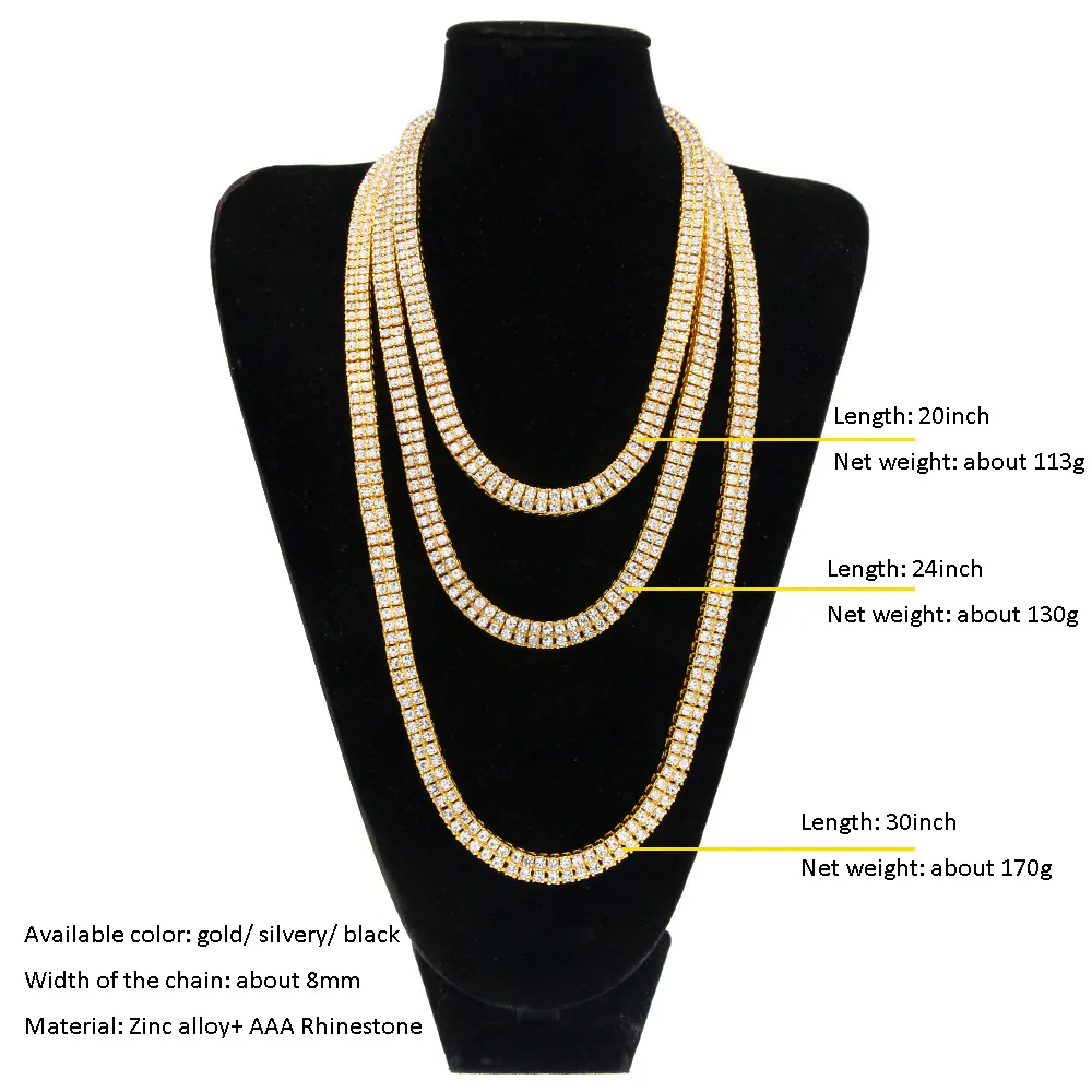 Новое золото с бриллиантами, теннисная цепочка, мужское ожерелье, полный лед, персонализированные хип-хоп, длинные колье-цепочки, рэперские ювелирные изделия, подарки f269W