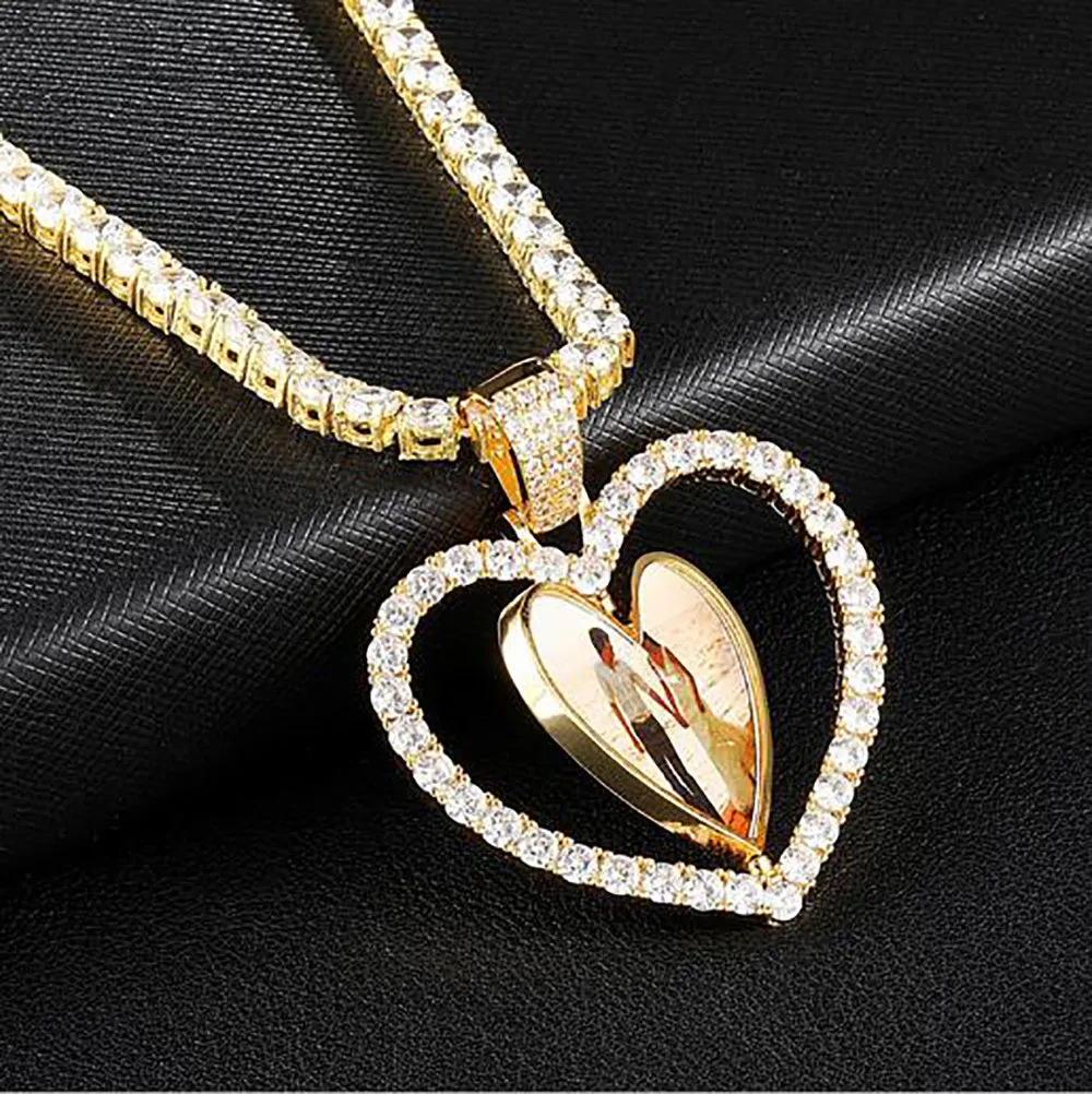 Men Women Custom Made Rotatable Love Heart Po Pendant Double Sided Pictures Pendant Necklace gifts Zircon Pendant331M