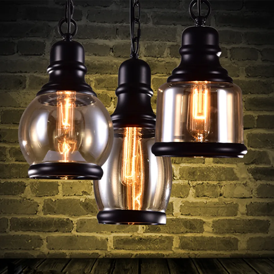 Vintage loft hänge ljus industriell stil bärnsten glas lampa bar restaurang retro rum bar 3 stil hänge ljus317c
