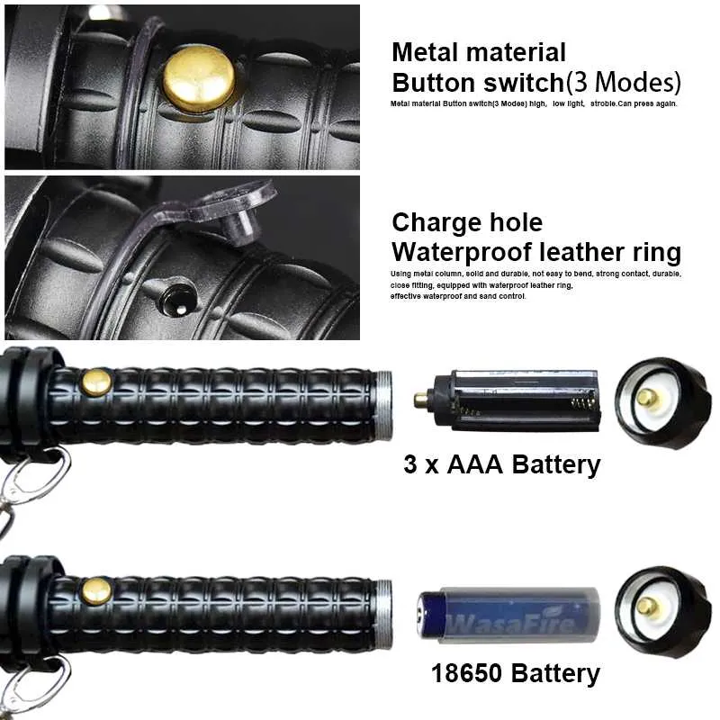 Ustawiają potężne powiększalne XML Q5 LED Teleskopic Self Obrony Stick Tactical Batel Batel Torch 186502478297E