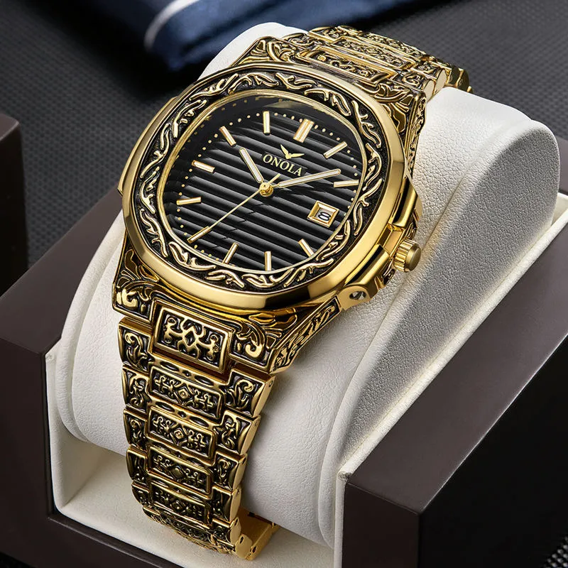 Designer classico Vintage Watch Men 2019 Onola Top Brand Luxuri Oro Oro Oro Copper Fashion Formale Quarzo impermeabile MENS2716