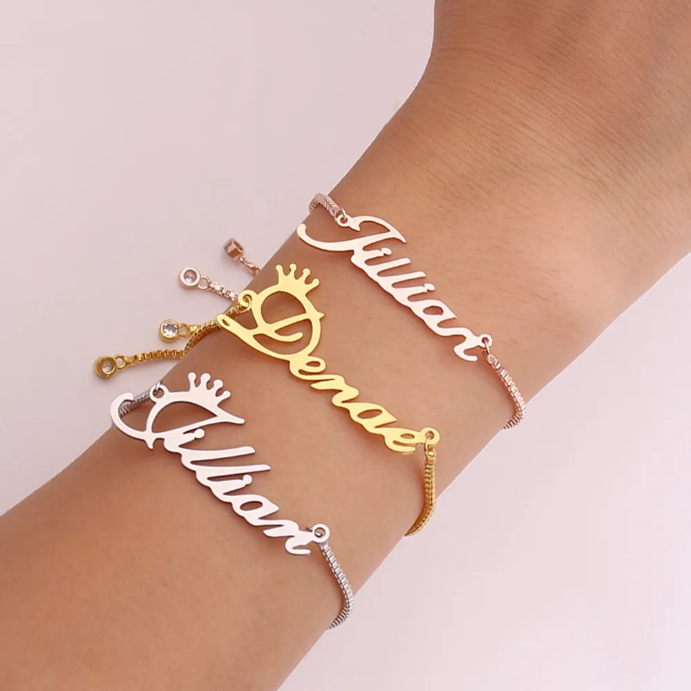 Colliers personnalisés avec nom anglais, bracelet pour femmes et hommes, pendentif en acier inoxydable, breloque, chaînes en or et argent, mode 291s