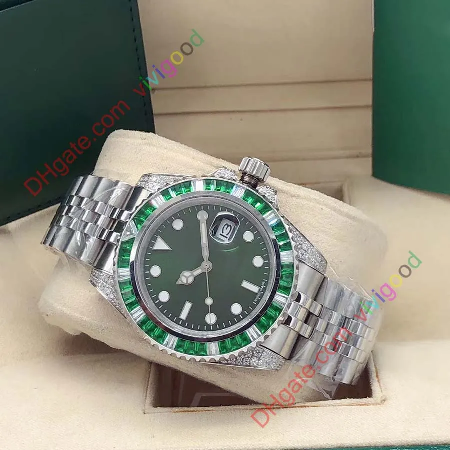 40mm Rbow Rainbow Diamond Bezel Sapphire Baselworld Orologio da uomo automatico verde Orologi da uomo Sport 116610LV Sub Date Orologi da polso318Z