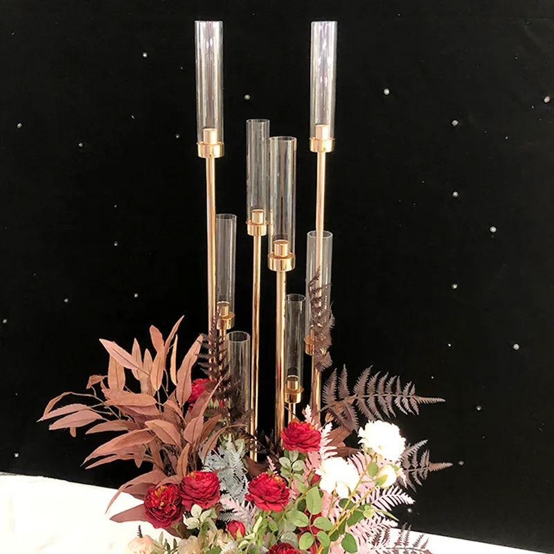 Flowers Vase Candle Holders Road Lead Centralcece Central Stand Gold Metal Stand Pillar Vandlestick na ślub Candelabra G04902 T9613879