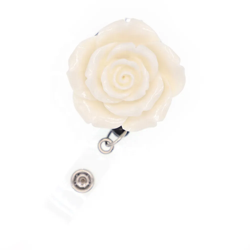 Key Rings Multicolor Resin Rose Flower Shape Retractable Badge Reel Holder With Alligator Clip For Decoration276x