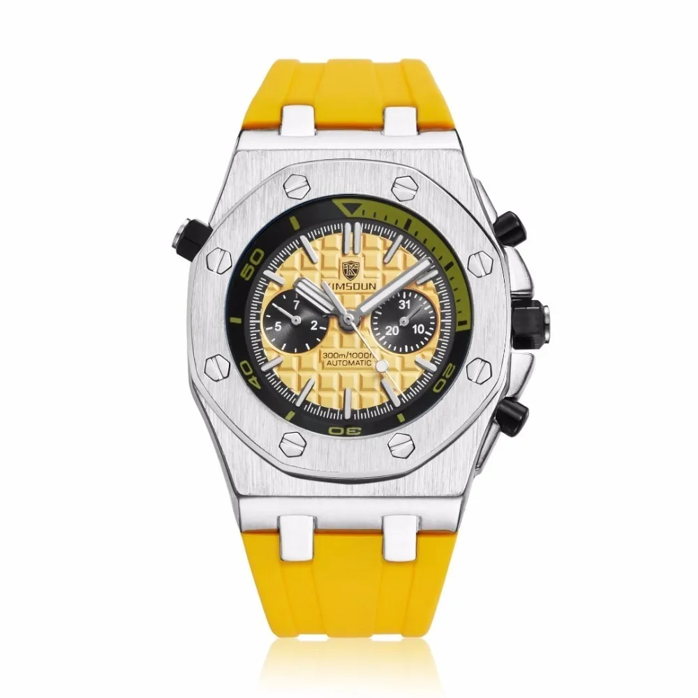 Kimsdun deportes relojes para hombre de primeras marcas de lujo de caucho genuino mecánico automático reloj de hombre relojes masculinos clásicos de alta calidad Watc J1987