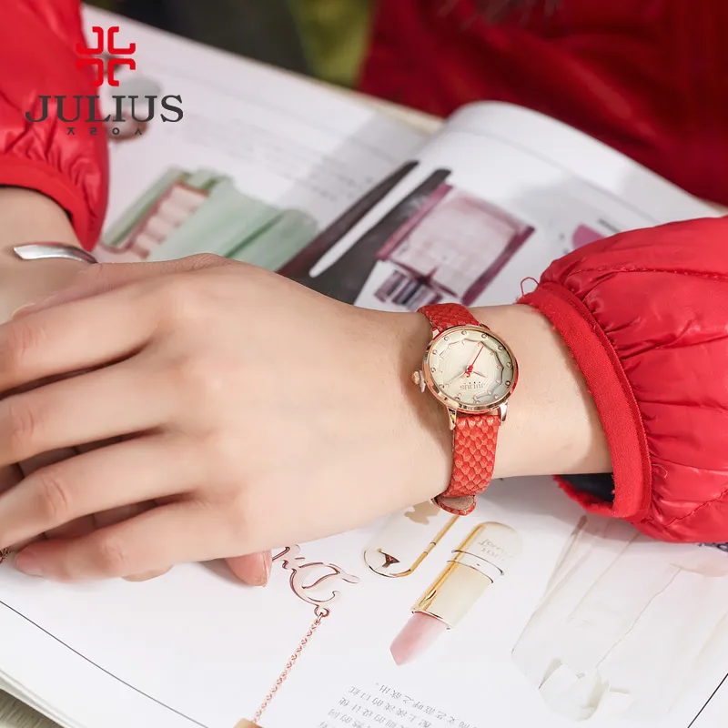 JULIUS coloré dames montre mode pour femmes en cuir de Crocodile élégant analogique Quartz japon Movt montre pour jeune fille JA-858265K
