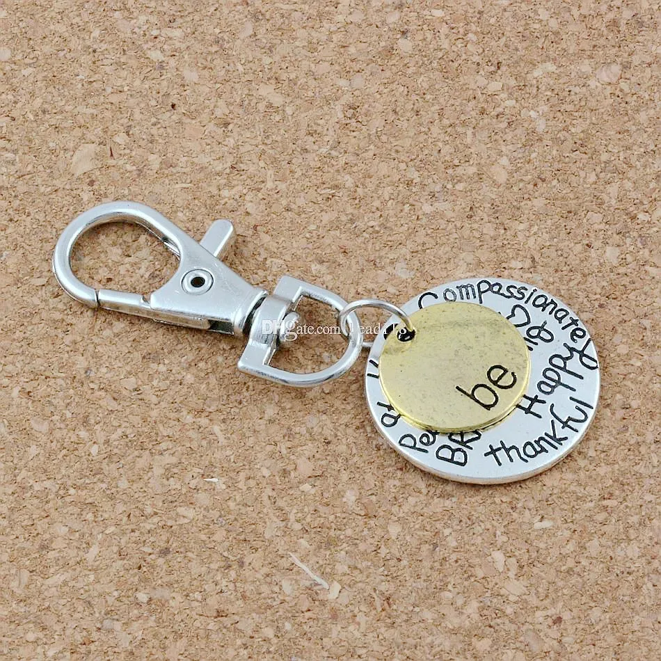 Zinc Alloy Be Happy Strong Thankfull Charms With lobster clasp DIY Jewelry Fit key Accessories2511