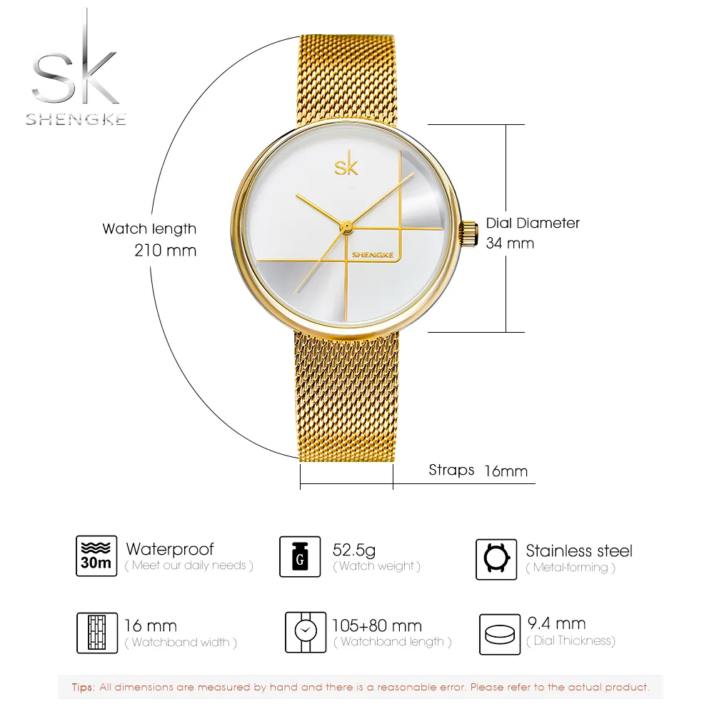 Shengke Gold Watch Women Wather Ways Milan Mesh Steel Women's Bracelet Watchens Female Clock Relogio Feminino Montre Femme281f