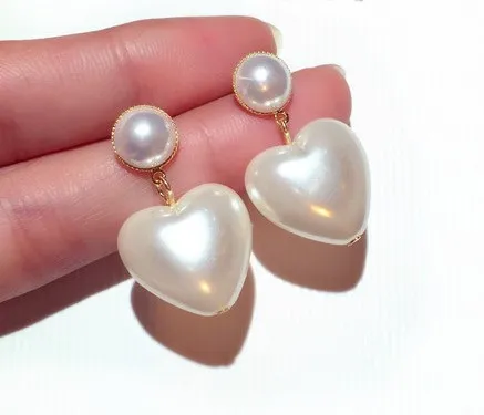 Nuevo ins moda diseñador de lujo lindo encantador dulce corazón perla colgante cuelga aretes de araña para mujer niñas s925 plata 223S