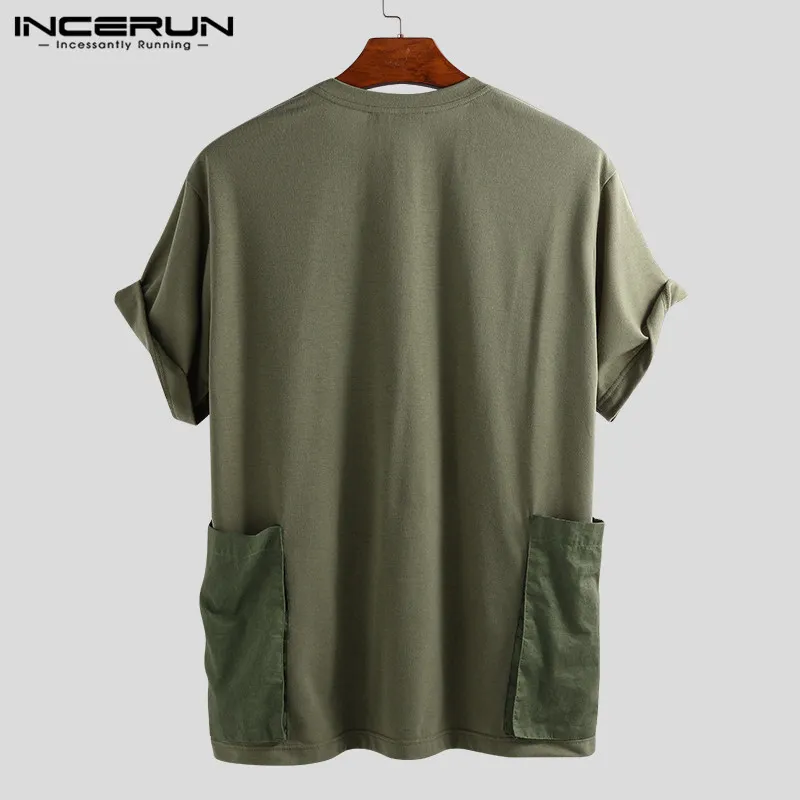 INCERUN Moda Uomo T Shirt Tasche Solid Manica corta Allentato High Street Casual Tees Uomo Coppia Donna Magliette Plus Size 2020 Y204876238