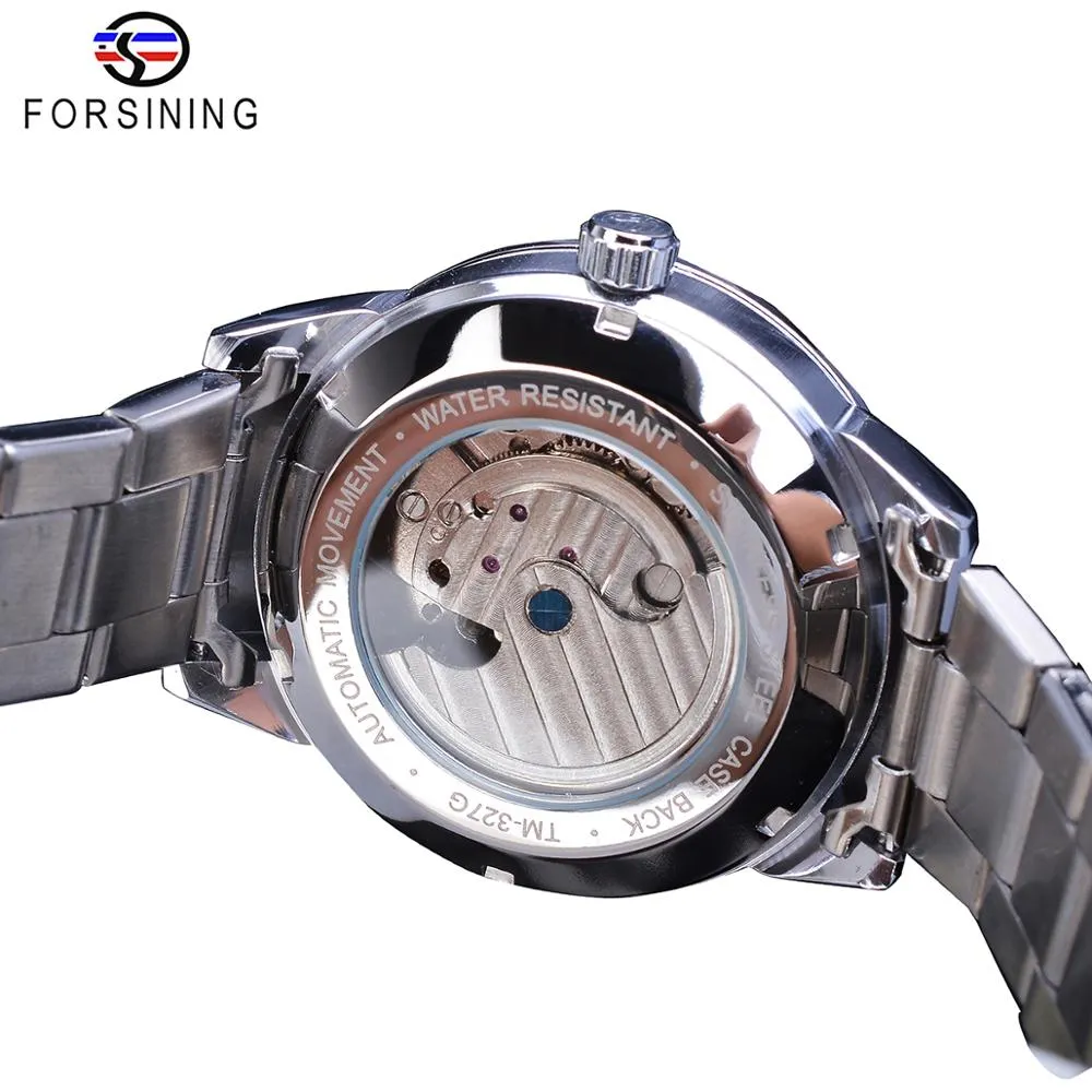 Forsining Klassische Männer Tourbillon Mechanische Uhr Mode Marke Schwarz Mondphase Business Stahl Band Automatische Uhr Reloj Hombre334z