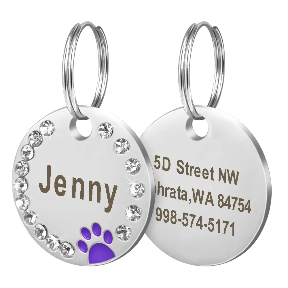 / Blanc Chien Ta Pet Chiot Chat ID Tag Gravé Personnalisé Collier De Chien Accessoires En Acier Inoxydable Nom Tag Patte Pour Chiens Chats Pin2712