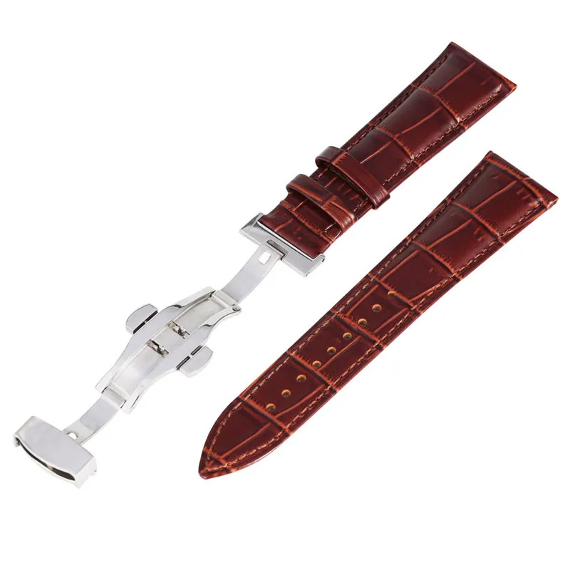 16 18 20 22mm Black Brown High Quality Leather Strap Watch Band Silver Butterfly Buckle Straight End with Spring Bars Replacement 187k