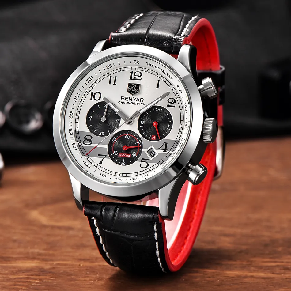 Relogio Masculino BENYAR модные спортивные мужские часы с хронографом лучший бренд класса люкс кварцевые военные часы мужские erkek kol saati302J