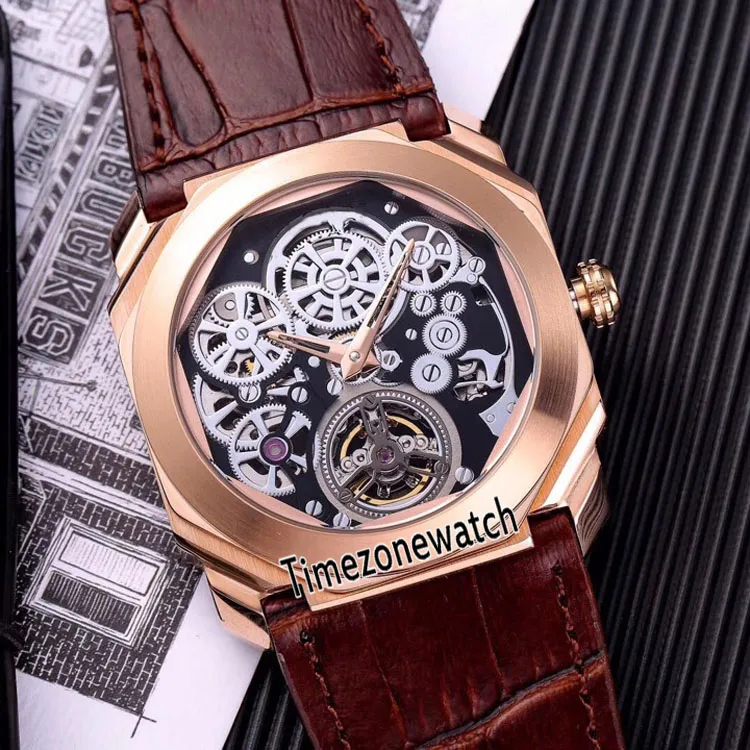 Octo Finissimo New Tourbillon 102719 BGO40PLTBXTSK SKENON MANS MANTS WATCH ROSE GOLD CASE BROWN LEATHER WATTSES TI279R