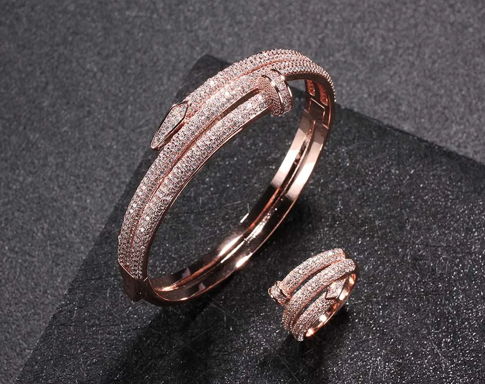 Donia smycken Luxury Bangle Party European och American Fashion Classic Large Nails Copper Micro-Inlaid Zircon Armband Ring Set W277R