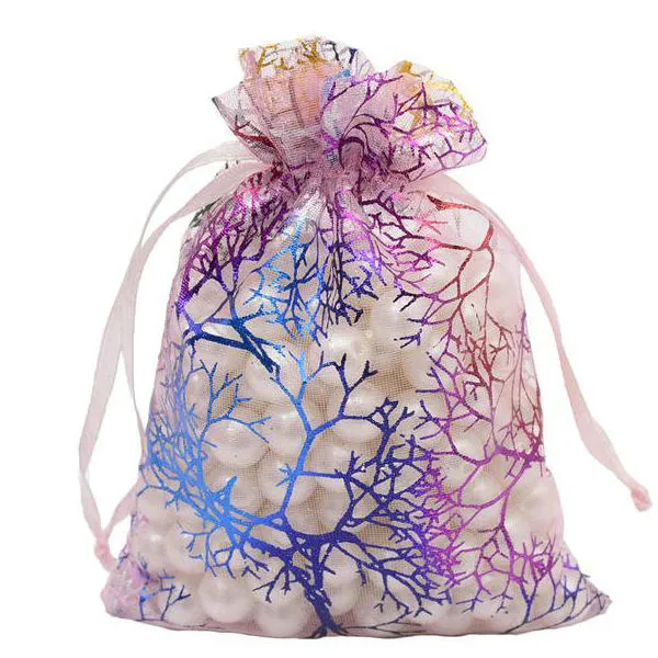 100 pièces blanc bleu rose violet mélange de couleurs corail Organza bijoux pochette cadeau sacs 4 tailles sac à cordon Organza cadeau bonbons bricolage cadeau 260c