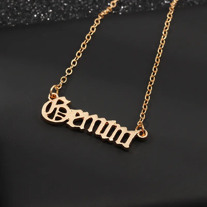 Mode Créativité Européenne Collier Bijoux Filles Douze Constellation Rétro Zodiaque Anglais Lettre Alphabet Colliers Pour Femmes