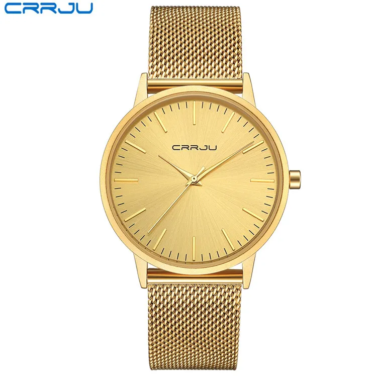 Relogio Masculino CRRJU hommes montre en or mâle en acier inoxydable Quartz doré mince montres pour homme montres décontractées cadeau Clock249L
