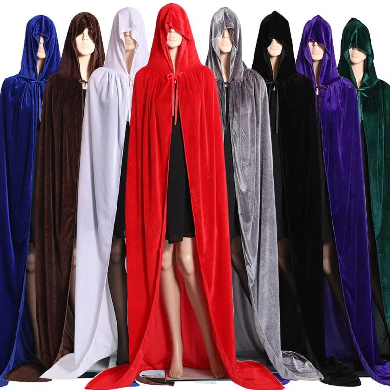 Halloween Witch Cloak Cosplay kostym kvinnor män vuxna festklänning lång svart deguisement prinsprinsessan huva mantlar capes2946