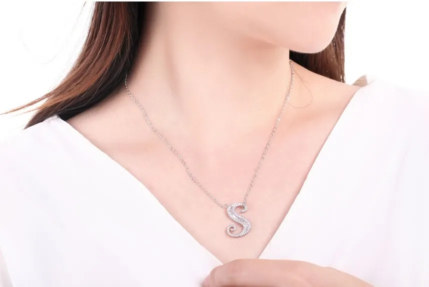 Choucong 26 letras inglesas pingente jóias de luxo 925 prata esterlina pave branco topázio cz diamante infinito gem colar de casamento w244o