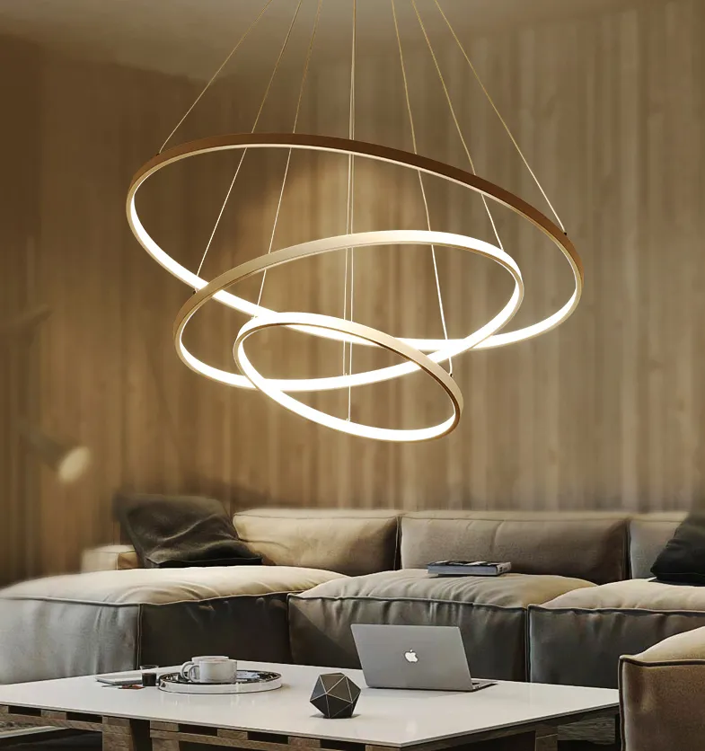 60CM 80CM 100CM Modern Pendant Lights For Living Room Dining Room Circle Rings Acrylic Aluminum Body LED Ceiling Lamp Fixtures296L