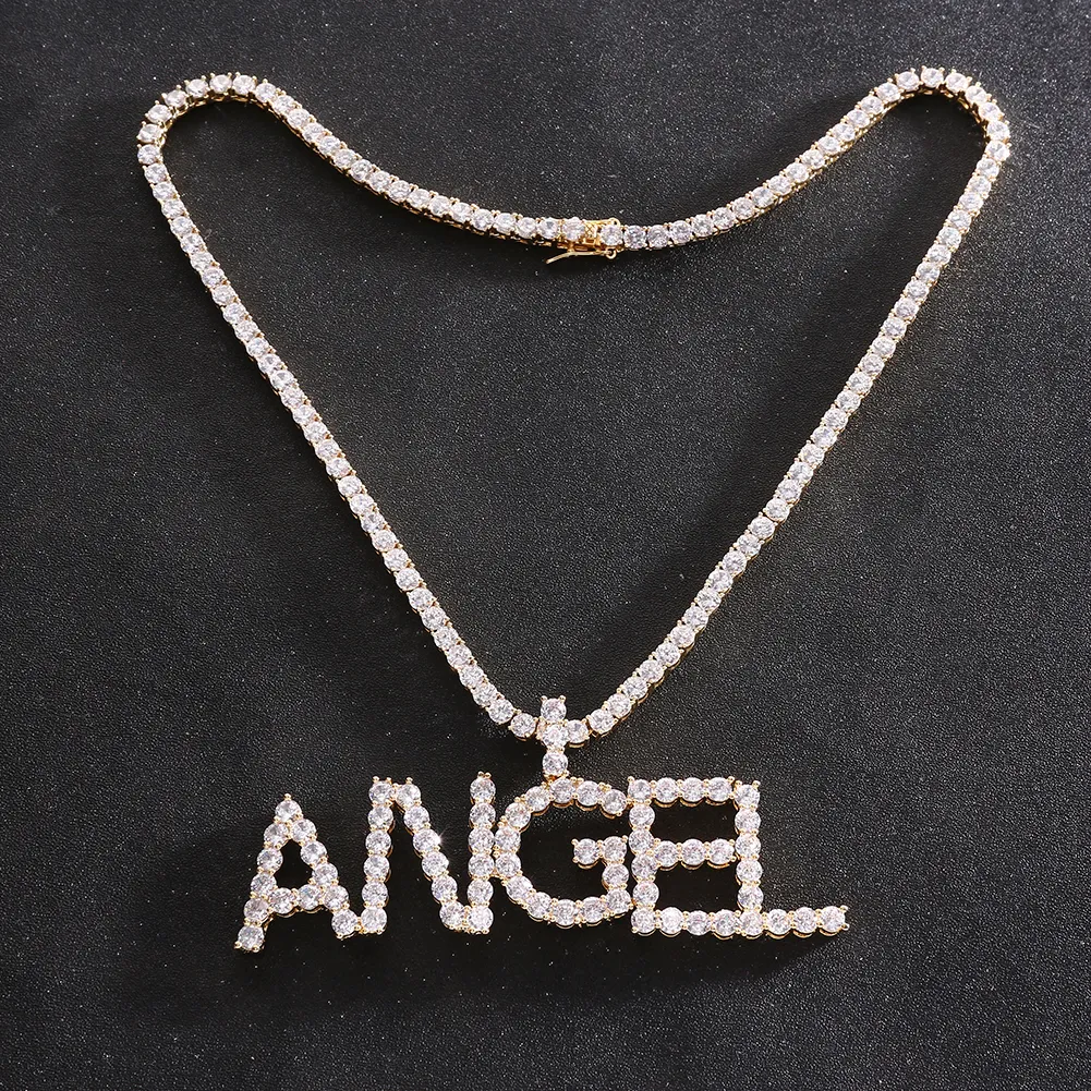 Hombres Mujeres nombre personalizado circón letras collares colgante encanto para oro plata moda Hip Hop joyería con cuerda chain266E