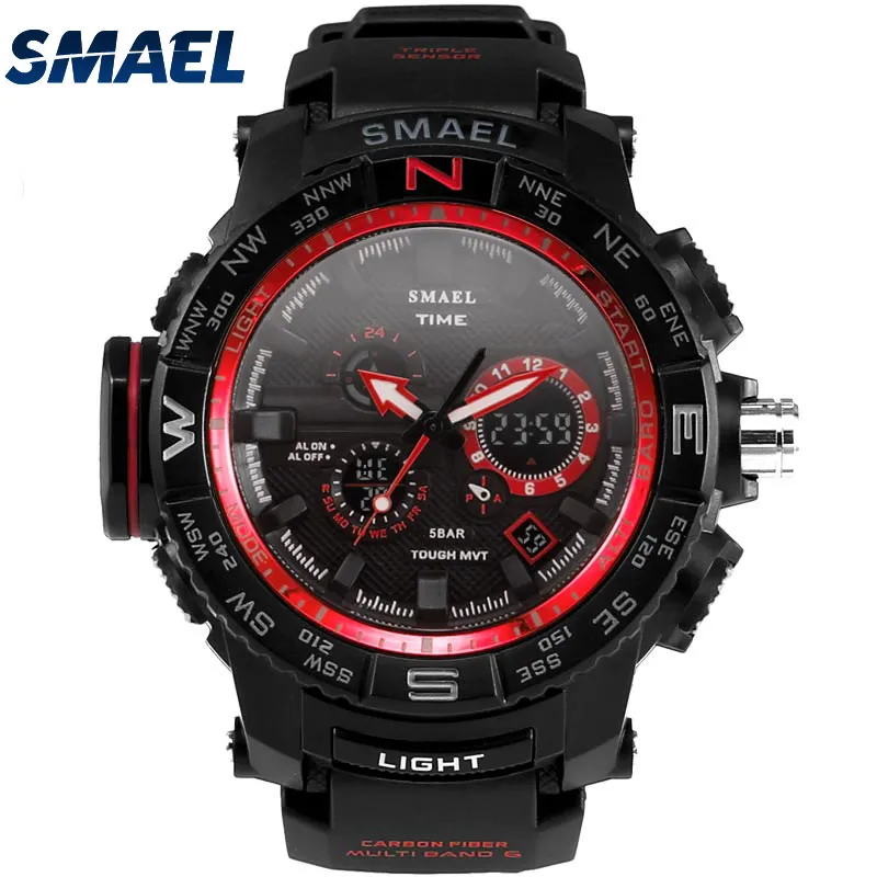 50ATM водонепроницаемые SMAEL новый супер продукт для молодежи многофункциональные уличные светодиодные часы наручные часы подарки Mode1531249y