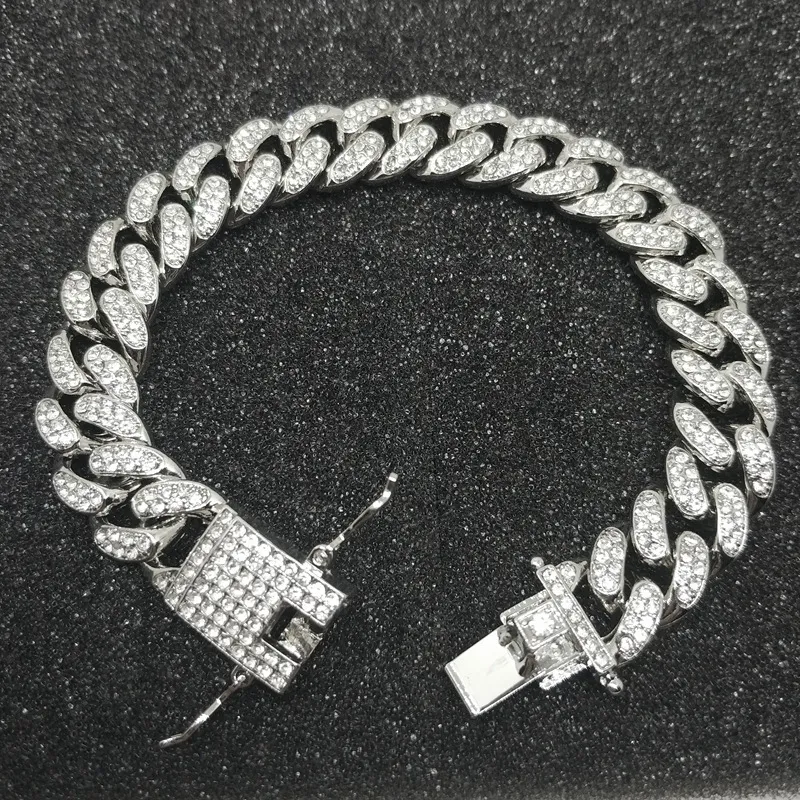Kubanska länkhängen kedjor hip-hop smycken 18k full diamant 12mm breda mäns kuba kedja armband342q