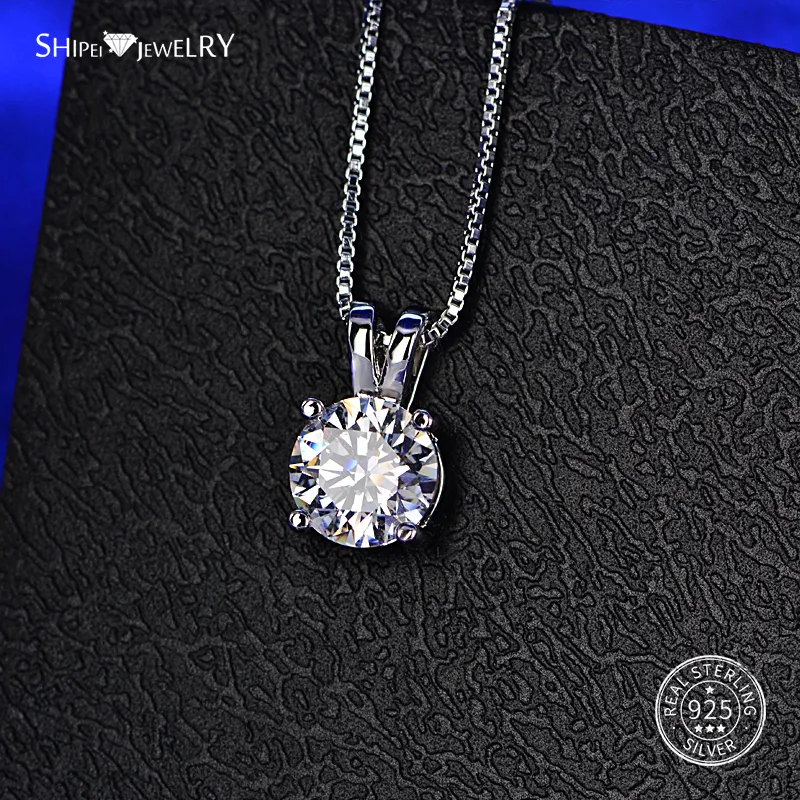 Shipei 100% 925 prata esterlina colar jóias finas 8mm redondo criado moissianite pingente colar para presente de natal feminino cx20295i