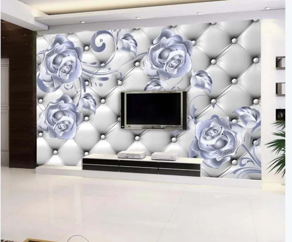 Серебряный цветок мягкий пакет 3D Фоновая стена 3D обои 3D стены для телевизора 261L