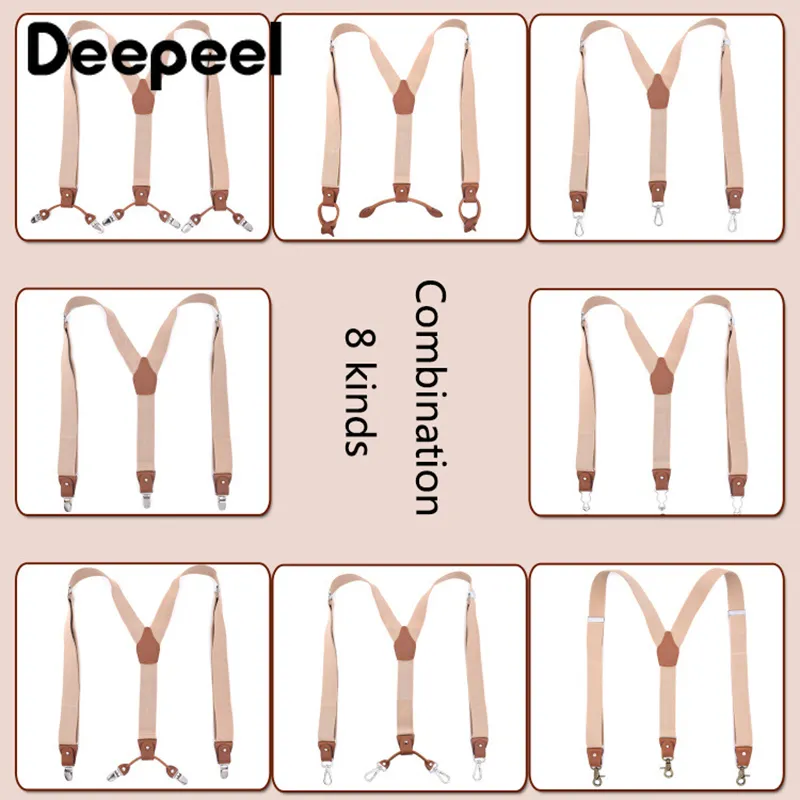 Deepeel 1 ensemble 3 5X125cm bretelles pour hommes d'affaires multi-ensemble costume 3 6 Clips bricolage bracelet en cuir véritable pour cadeau 278e