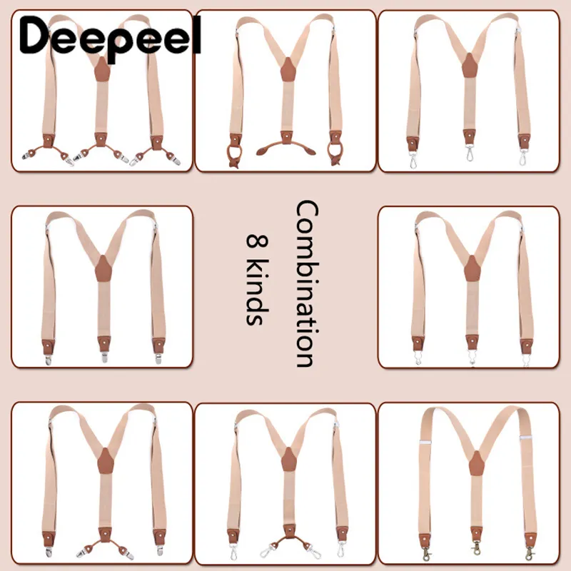 Deepeel 3 5X125cm Business Männer Hosenträger Multi-set Anzug 3 6 Clips DIY Echtes Leder Strap für Geschenk235O