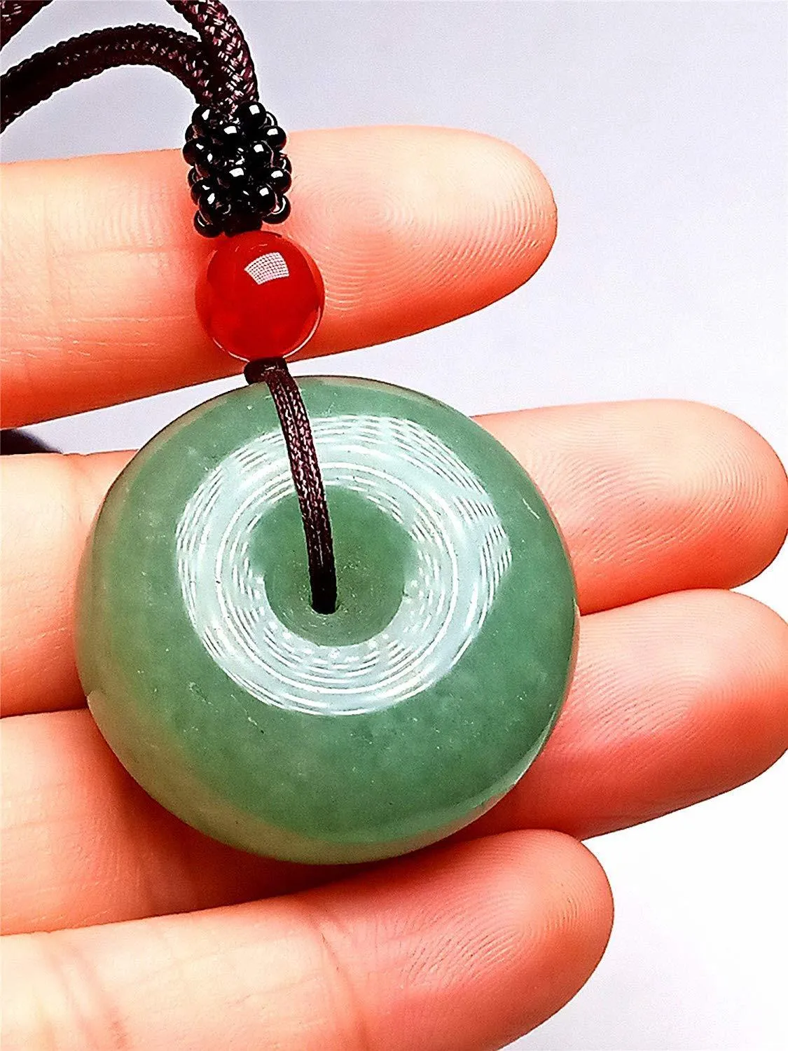 Feminino masculino corda natural índia verde jade pedra preciosa donut pingente colar6660986
