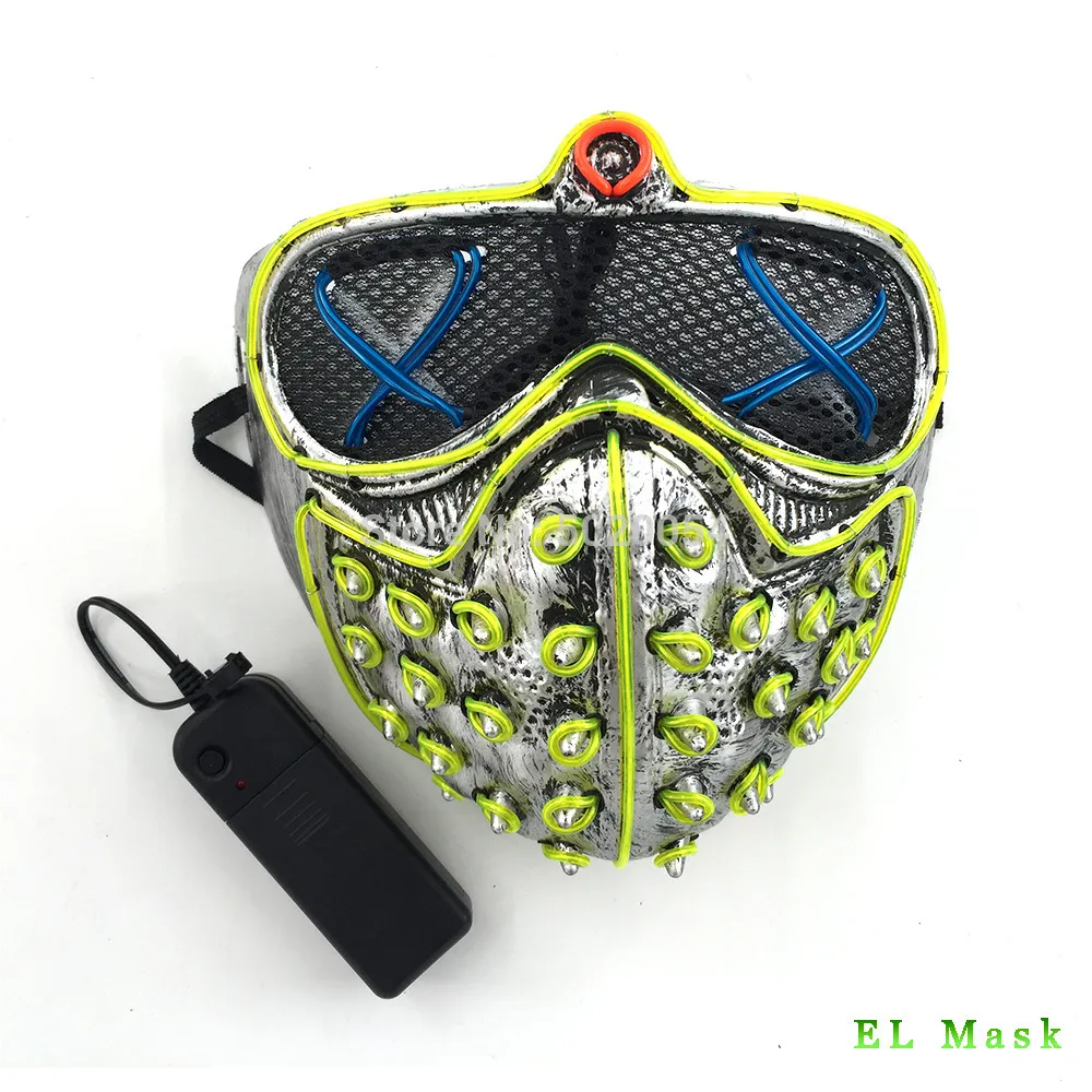 Feste di alta qualità Led Rave Maschere Glowing Party EL Maschera Halloween Cosplay-Puntelli Watch Dogs Maschera Regalo da uomo T200509