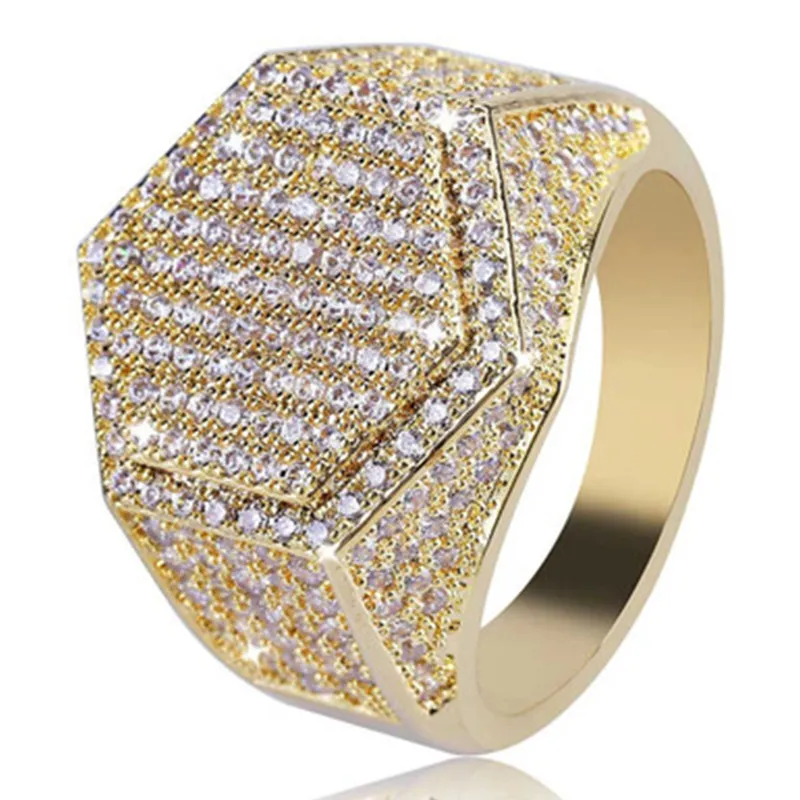 Com pedras laterais anel masculino gelado 3a strass anéis sumptuoso jewlry ouro prata moda jóias todo hip hop263t