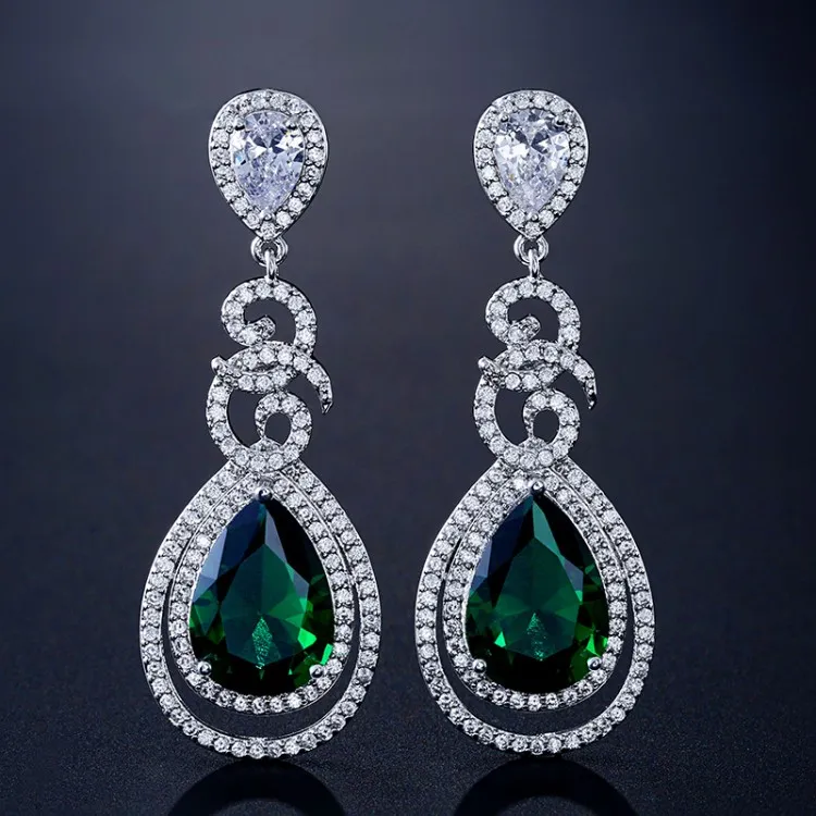 Platinum Plated CZ Teardrop Bridal Earrings Sparkle Statement Earrings Water Drop Zircon Evening Earrings Wedding Jewelry Women Gi189v
