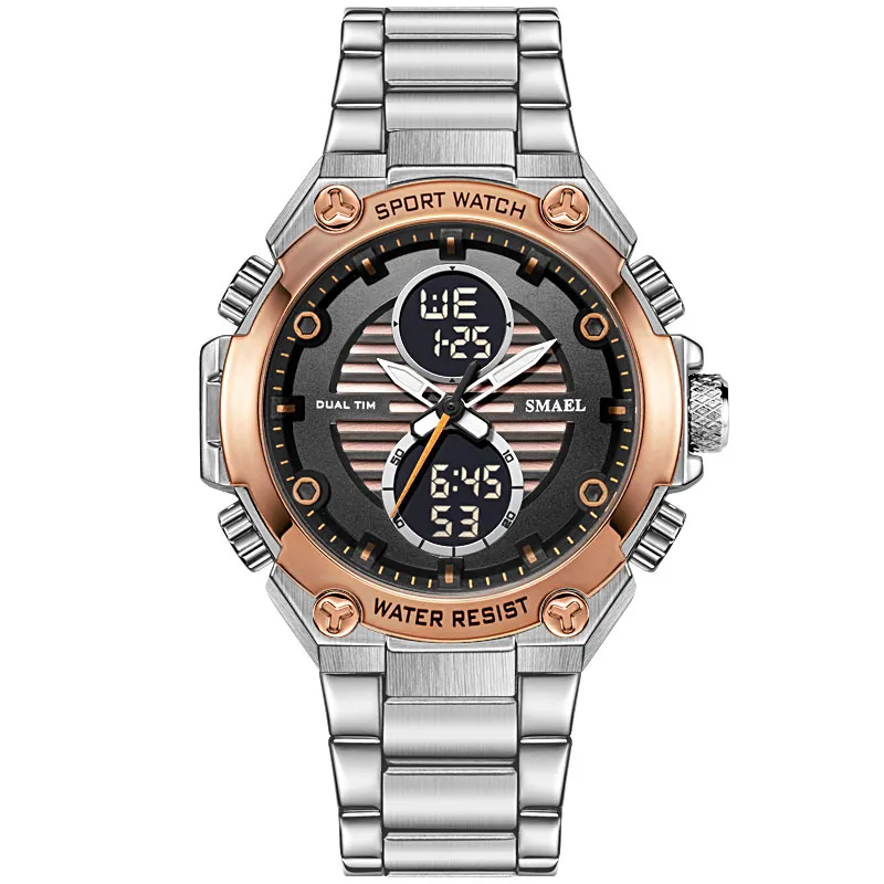 SMAEL Watch Men Digital Alloy Watch Gold Big Dial Sport Luxury Brand Clock Men 30M Waterproof1372 Men Electronic Watch Mechanism281R